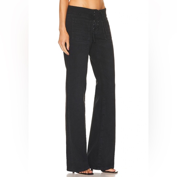 NWT EB Denim Low Rise Lace Up Wide Leg Jeans in Fox Black - Picture 3 of 10